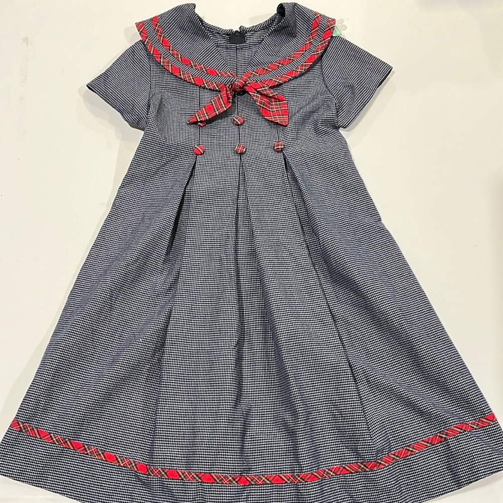 Bonnie Jean - 6, long navy plaid‎ dress, vintage